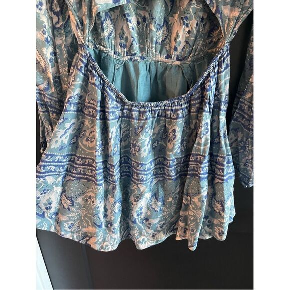Free People Silver Sun Printed Mini Dress Pockets Open Low Back Size S - Picture 6 of 8